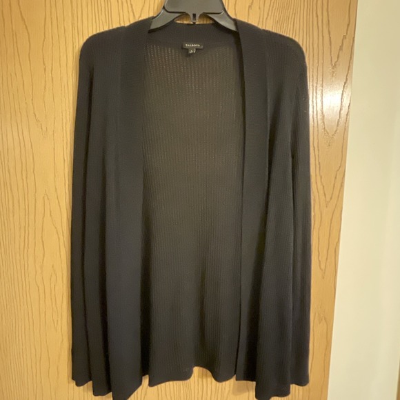 Women's Talbot's Waffle Knit Cardigan Size Large Black - Picture 1 of 8